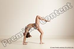 Swimsuit Gymnastic poses Woman White Moving poses Slim long brown Dynamic poses Academic